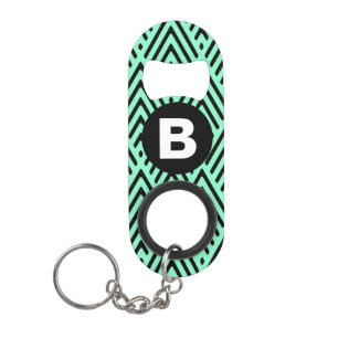Mintgrüner modischer Chevron-Muster-Monogramm Mini Flaschenöffner