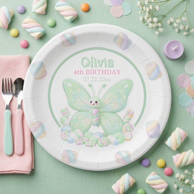 Mintgrüner Schmetterlings-Geburtstag Pappteller (Mint Green Butterfly Birthday Paper Plate)