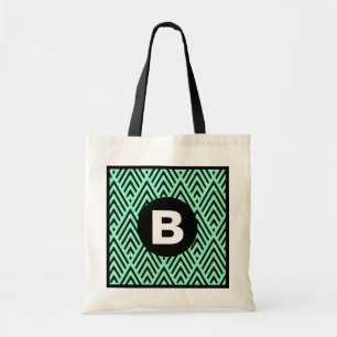 Mintgrüner trendiger Chevron-Muster-Monogramm Tragetasche