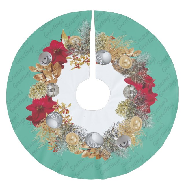 Mintgrüner Weihnachtskranz Polyester Weihnachtsbaumdecke (Vorderseite)