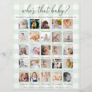Mintgrünes Gingham-Wer-ist-das-Baby-25-Foto-Spiel Flyer