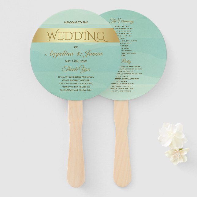 Mintgrünes Hochzeitsprogramm Fächer (Vorne und Hinten)
