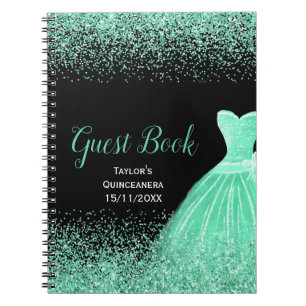 Mintgrünes Kleid mit falschem Glitter Quinceanera Notizblock