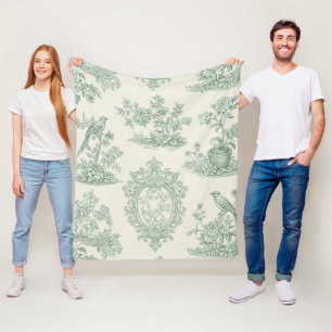 Mintgrünes Toile-Blumen- und Vogel-Muster Fleecedecke
