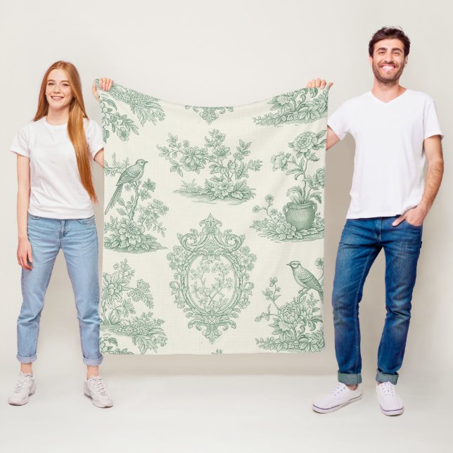 Mintgrünes Toile-Blumen- und Vogel-Muster Fleecedecke (Beispiel)