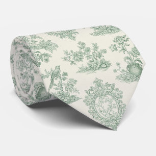 Mintgrünes Toile-Blumen- und Vogel-Muster Krawatte