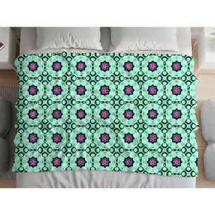 Mintgrünes und violettes geometrisches Mandala-Mus Fleecedecke