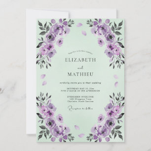 Minthe-Amethyst-Wasserfarben-Hochzeit Einladung