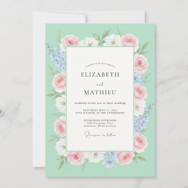 Minthe Rosa Wildblumen-Hochzeit Einladung (Vorderseite)