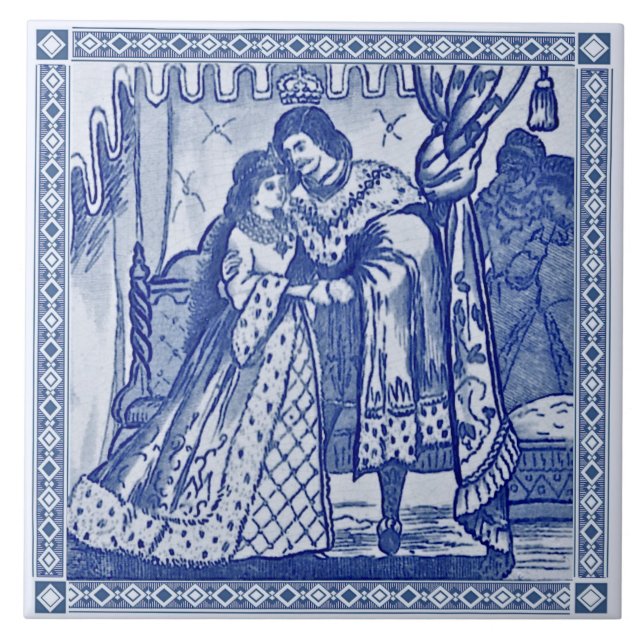 Minton Cinderella Blue Viktorianisch Repro Tile c. Fliese (Vorderseite)