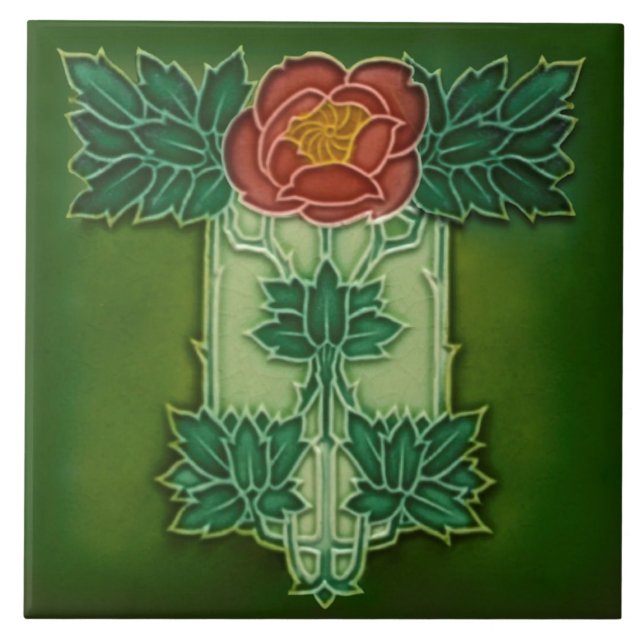 Minton Hollins Art Nouveau Deko Floral Tile Repro Fliese (Vorderseite)