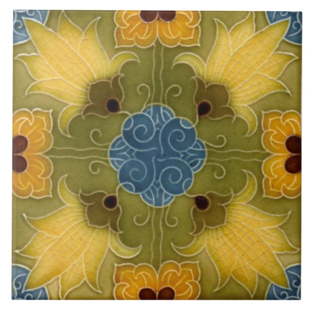 Minton Molded Lilies Majolica Fliese (Vorderseite)