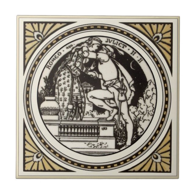 Minton Shakespeare Romeo & Julia Tile 1870er Repro Fliese (Vorderseite)