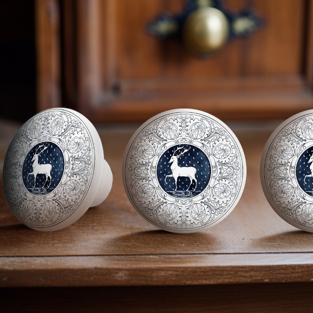 Mintons Deer British Royal Blue Viktorianisch Antl Keramikknauf (Von Creator hochgeladen)