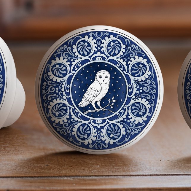 Mintons Owl British Royal Blue Victorian Keramikknauf (Von Creator hochgeladen)