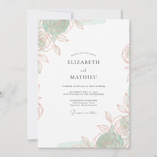 Mintsgrüne ätherische romantische Hochzeit Einladung (Vorderseite)
