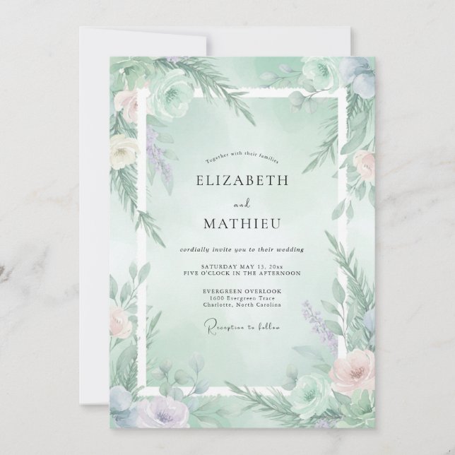 Mintsgrüne Ätherische Winterhochzeit Einladung (Vorderseite)