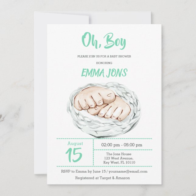 Minty Boy Baby Dusche Einladung (Vorderseite)