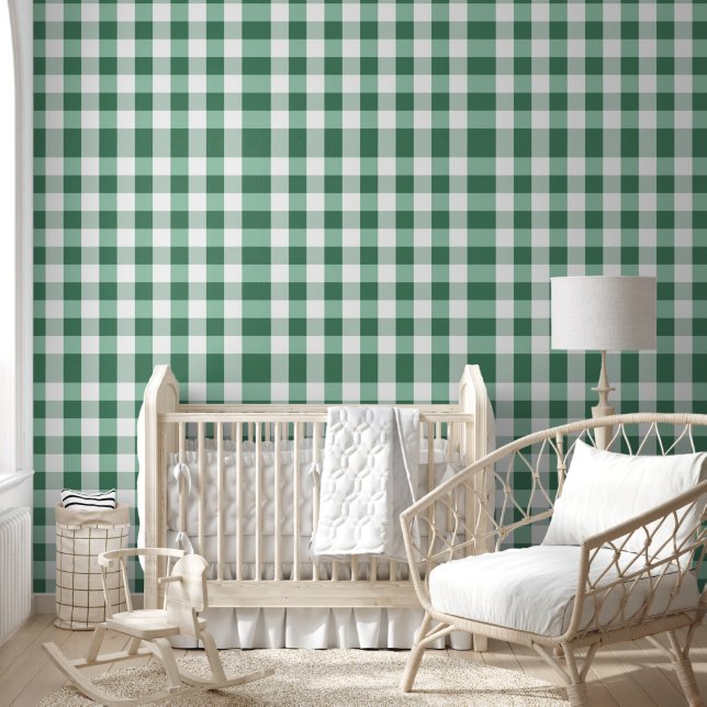 Minty Green Gingham Checkered Kariert Print Tapete (Kinder)