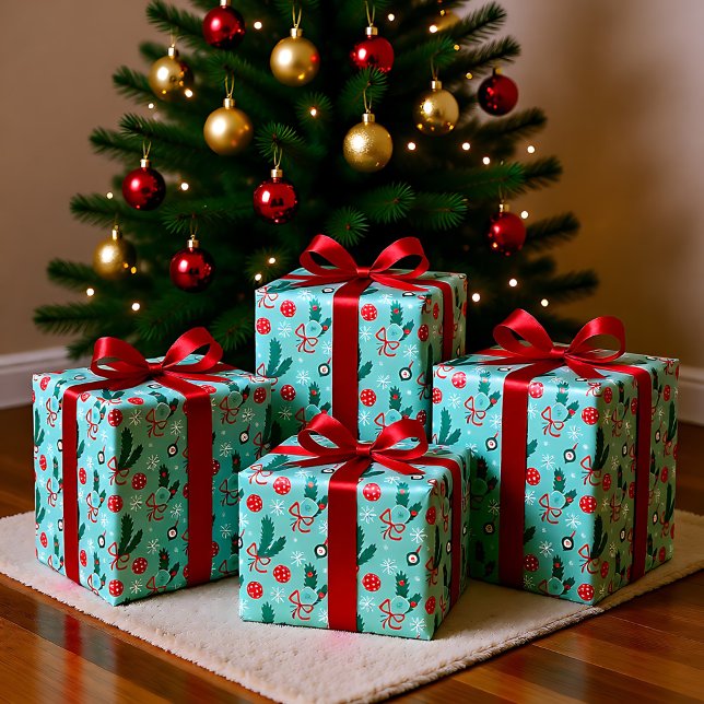 Minty Green Pickleball Frohe Weihnachten 🎁 Geschenkpapier (Minty Green Pickleball Merry Christmas 🎁 Wrapping Paper)