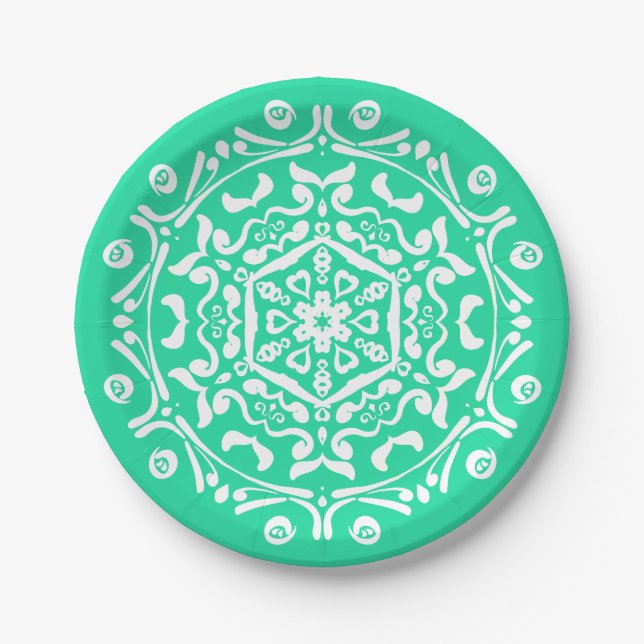 Minty Mandala Pappteller (Vorderseite)