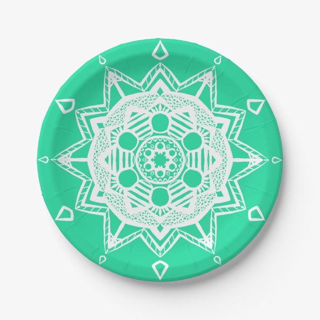 Minty Mandala Pappteller (Vorderseite)