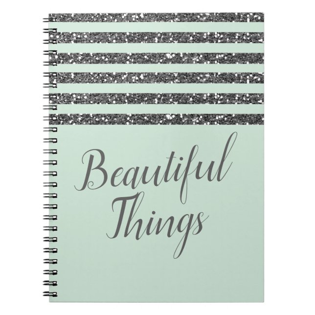 Minty Minty Minze Green & Silver Glitzer Streifen  Notizblock (Vorderseite)