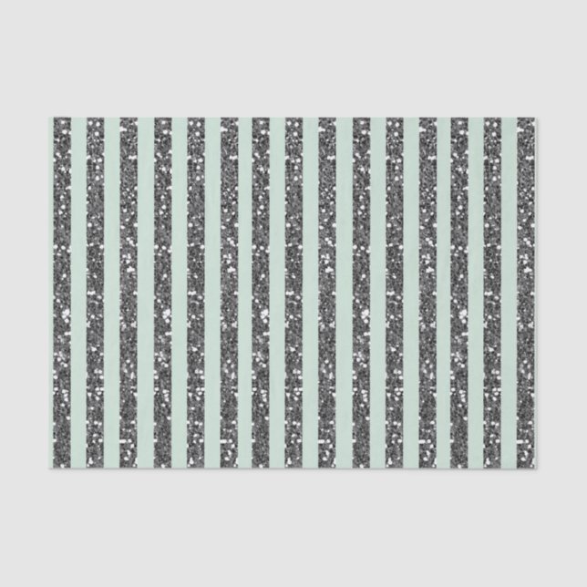 Minty Minze Green & Silver Glitzer Streifen Party Seidenpapier (Vorderseite)