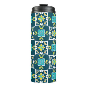 Minty und aquamarine Azulejos mit gelben Elementen Thermosbecher