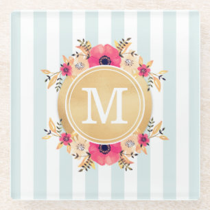 Minusstreifen Wasserfarbige Blume Imitate Gold Mon Glasuntersetzer