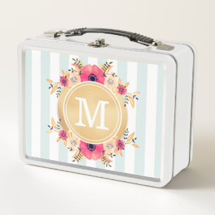Minusstreifen Wasserfarbige Blume Imitate Gold Mon Metall Lunch Box