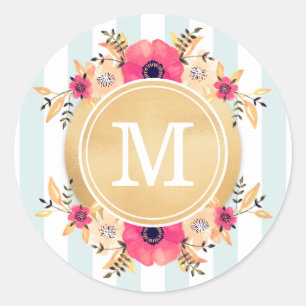 Minusstreifen Wasserfarbige Blume Imitate Gold Mon Runder Aufkleber