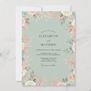 Minz-Aprikosen-Blatt-Hochzeit Einladung