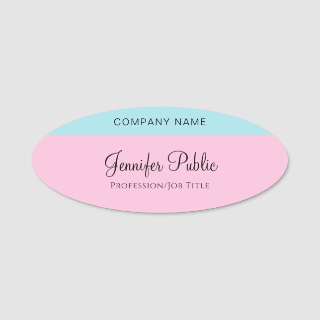 Minz Blau Rosa Vorlagenhandschrift Name Namensschild (Vorderseite)