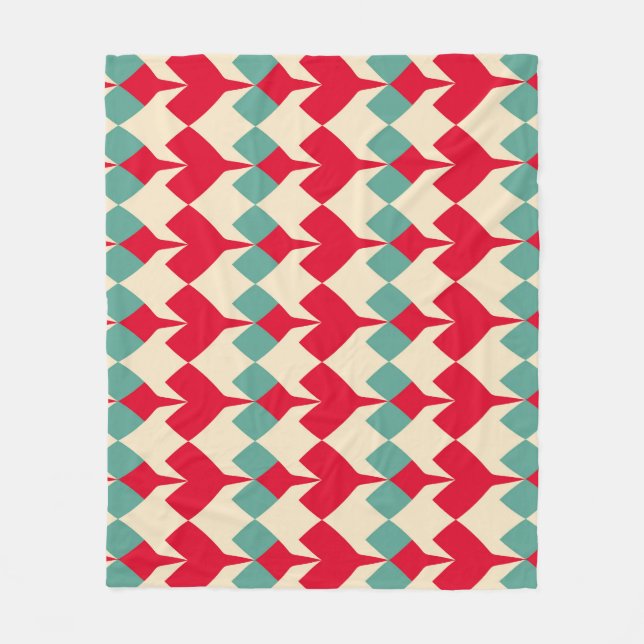 Minz blau, rote Herzen Kachelmuster. Fleecedecke (Vorderseite)