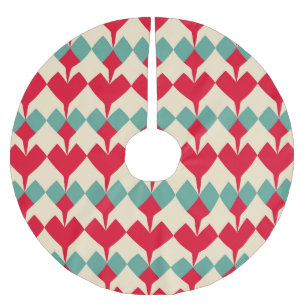 Minz blau, rote Herzen Kachelmuster. Polyester Weihnachtsbaumdecke