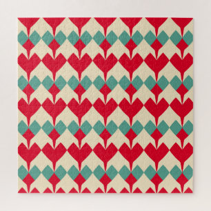 Minz blau, rote Herzen Kachelmuster. Puzzle