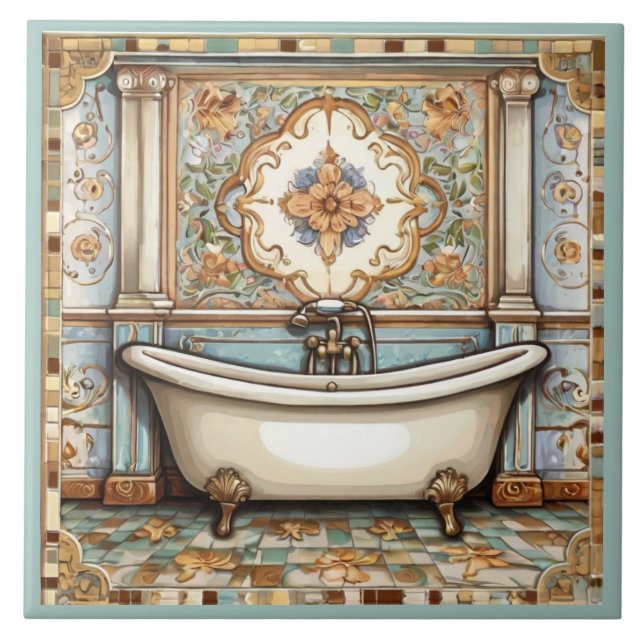 Minz Blau und Beige Badewanne Badezimmer Fliesenbo Fliese (Vorderseite)