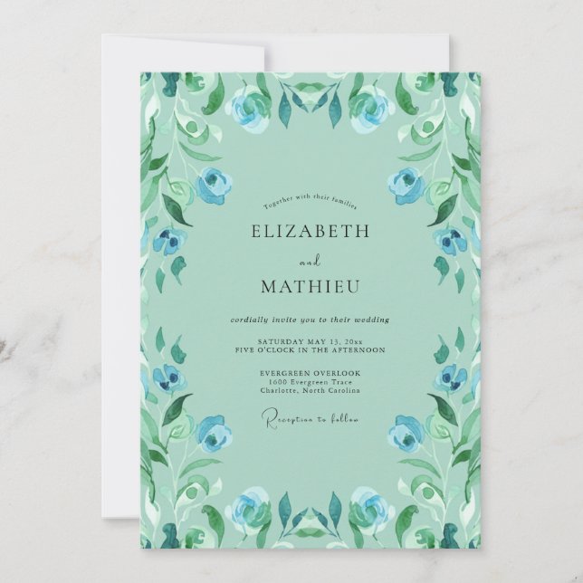 Minz-blaue-grüne Hochzeit Einladung (Vorderseite)