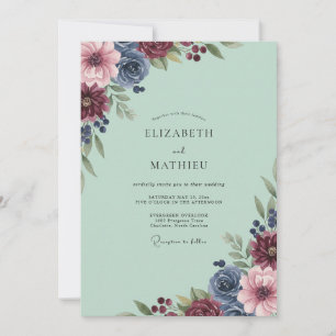 Minz-Burgunder-Dahlie-Hochzeit Einladung