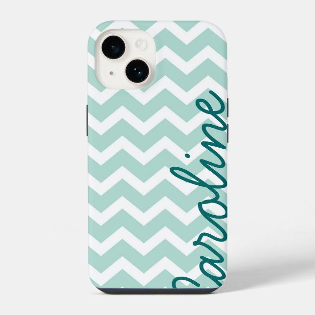 Minz-Chevron-Monogramm iPhone Hülle (Rückseite)