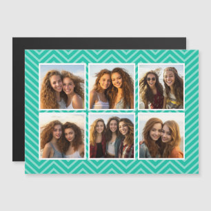 Minz-Chevron-Muster mit trendigem 6-Foto-Collage Magnetkarte