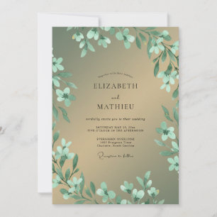 Minz-Gold-Laub-Eukalyptus-Hochzeit Einladung