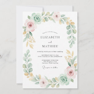 Minz-Gold-Laub-Grau-Eukalyptus-Hochzeit Einladung