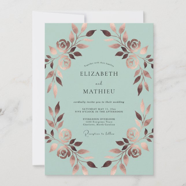 Minz-Kupfer-Blatt-Hochzeit Einladung (Vorderseite)