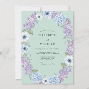 Minz-Lilien-Anemonen-Hochzeit Einladung