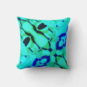 Minz-Lime-Blau-Schwarzes Mittelmeer-Schrägdesign Kissen