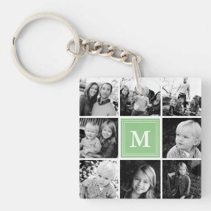 Minz-Monogramm-Familienfoto-Collage Schlüsselanhänger