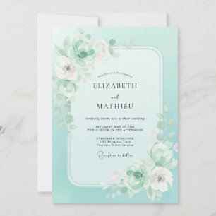 Minz-Pfingstrosen-Hochzeit mit Blättern Einladung