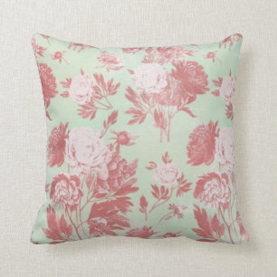 Minz-Pfingstrosen-Vintage-Blumen-Wurfkissen Kissen